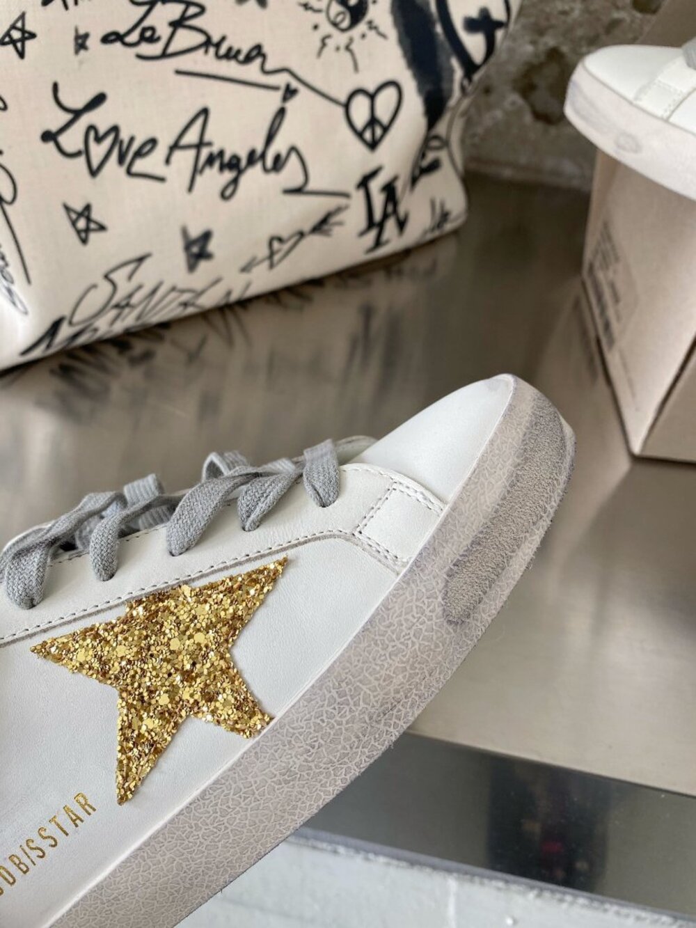 Golden Goose Blue and Gold Star Sneakers - Picture 6 of 7